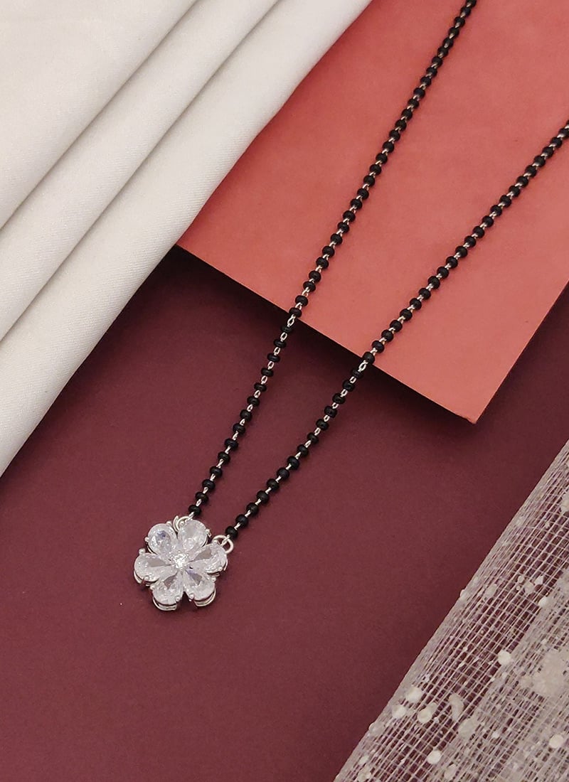 Delicate Silver Beads Kundan Mangalsutra Festive Wear