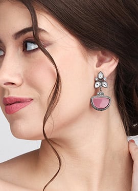 Delicate Silver Oxidised And Stone Drop