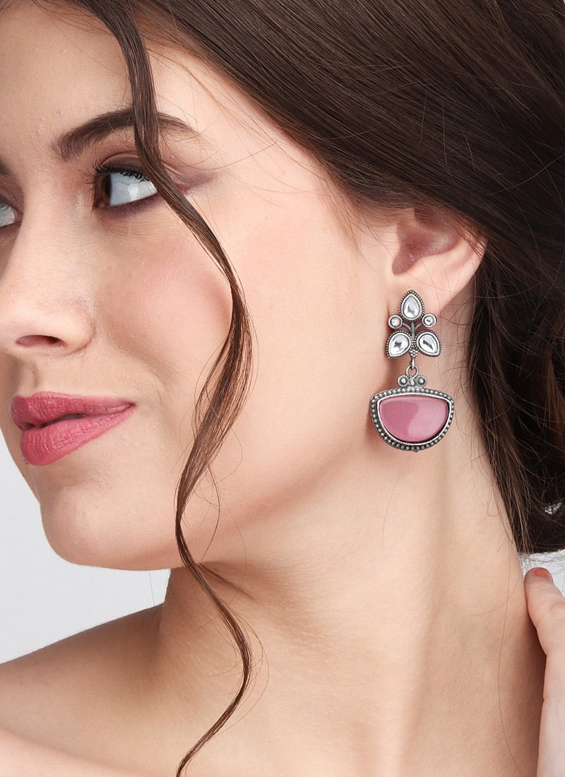Delicate Silver Oxidised And Stone Drop Festive Wear