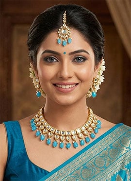 Delicate Sky Blue Kundan Pearl Choker