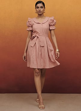 Delicate Soft Pink Cotton Fit And Flare Mini Dress