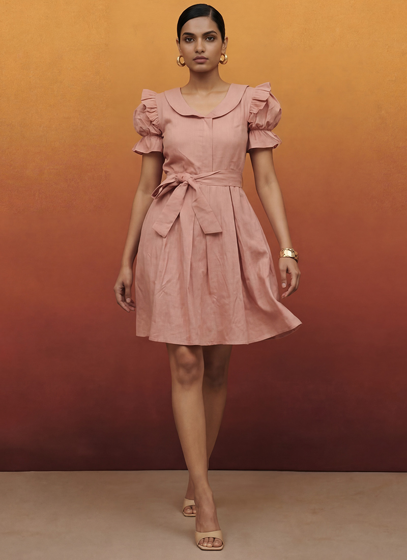 Delicate Soft Pink Cotton Fit And Flare Mini Dress After Six Wear