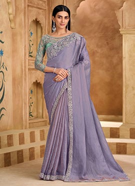 Delicate Sparkle Lavender Chiffon Embroidered Sequins Zari Saree