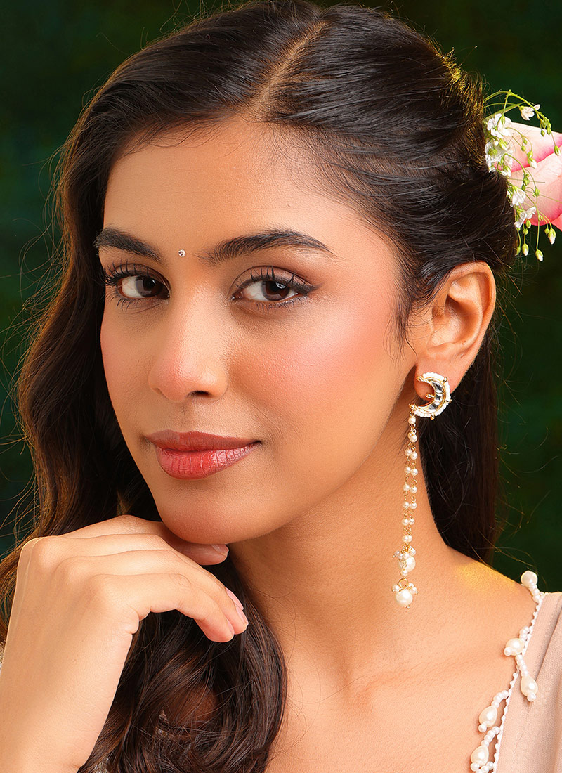 Delicate White Kundan Beads Danglers Festive Wear