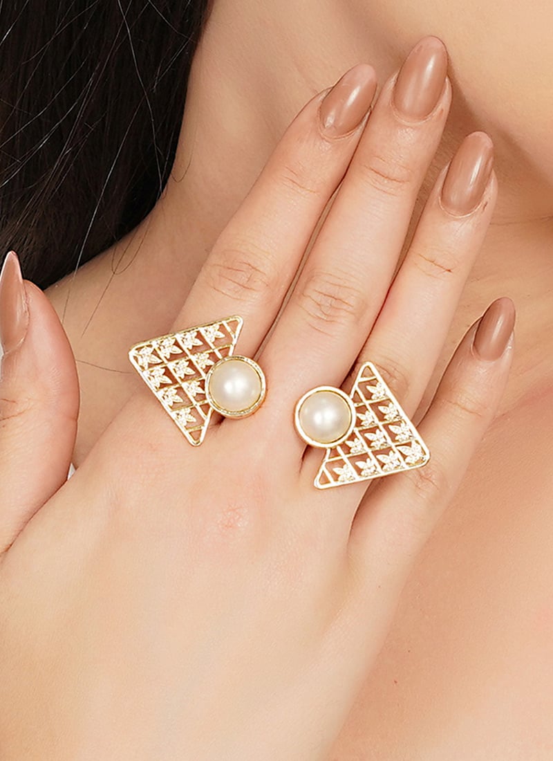 Delicate White Pearl Ring Festive Wear