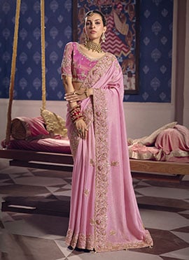 Delightful Baby Pink Viscose Tissue Beads Embroidered Sequins Saree