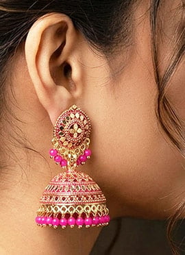 Delightful Pink Beaded Jhumka
