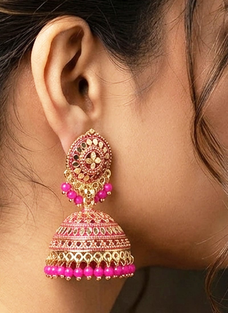 Delightful Pink Beaded Jhumka