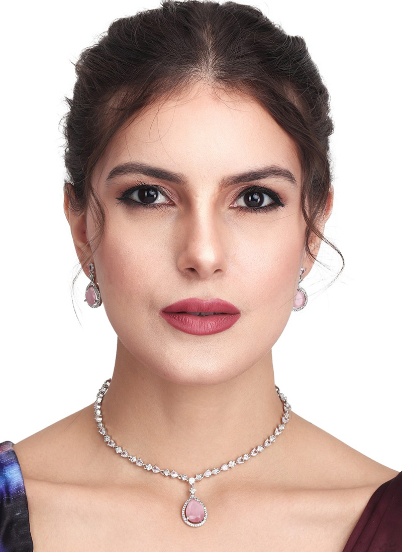 Delightful Silver Pink Stone Necklace