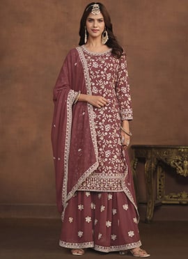 Delightfully Embroidered Sequins Palazzo Suit