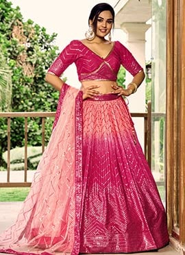 Desi Girl Delight Traditional Pink Chinon Embroidered Lehenga