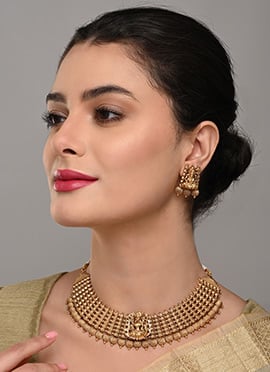 Designer Gold Pearl Stone Necklace