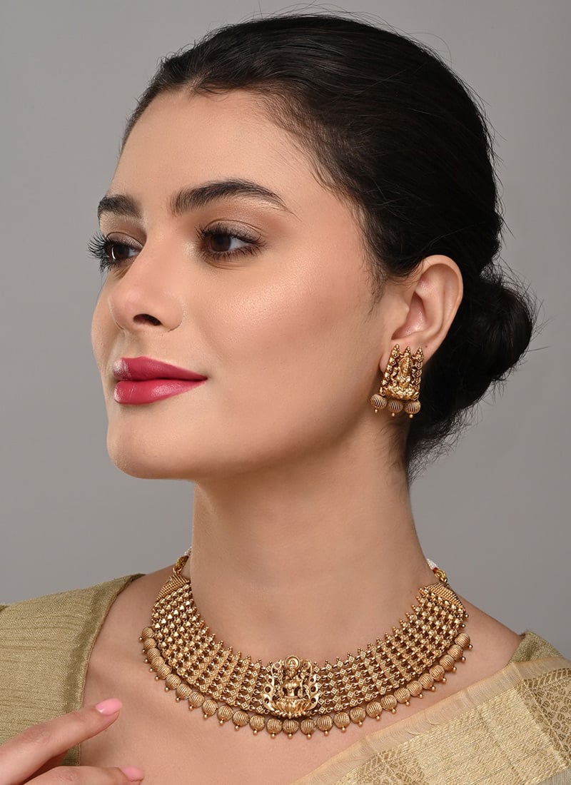 Designer Gold Pearl Stone Necklace After Six Wear