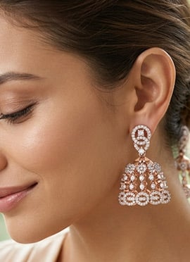 Designer Rose Gold Plated 925 Sterling Silver Moissanite Stone Jhumka