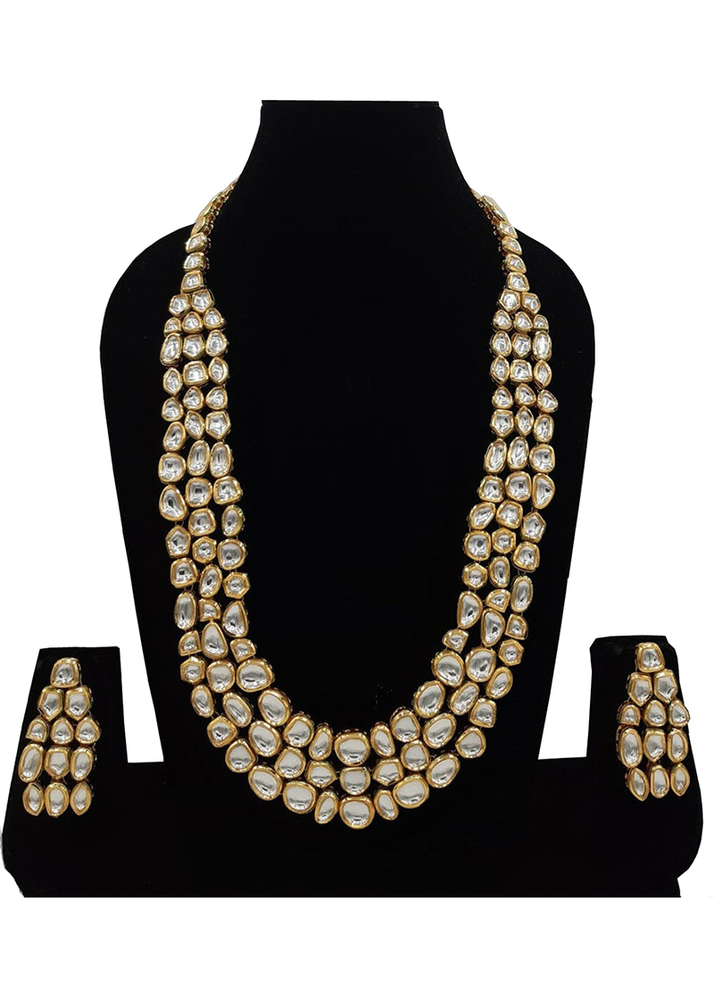 Designer White Kundan Long Necklace Set Party Wear