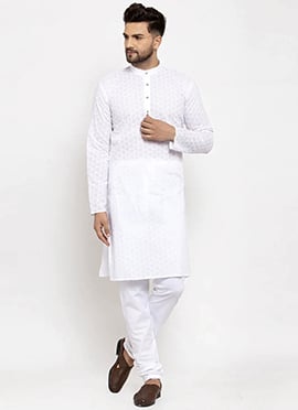 Detailed Blended Cotton Chikankari Kurta Pyjama
