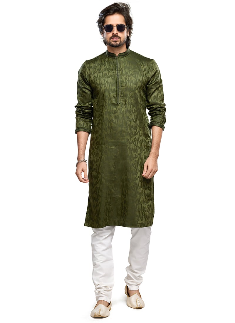 Detailed Silk Printed Thread Kurta Pyjama