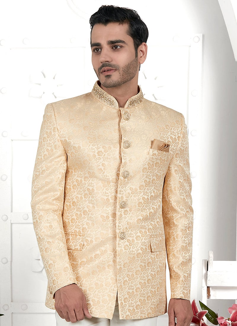 Detailing Jacquard Silk Bandhgala Jacket