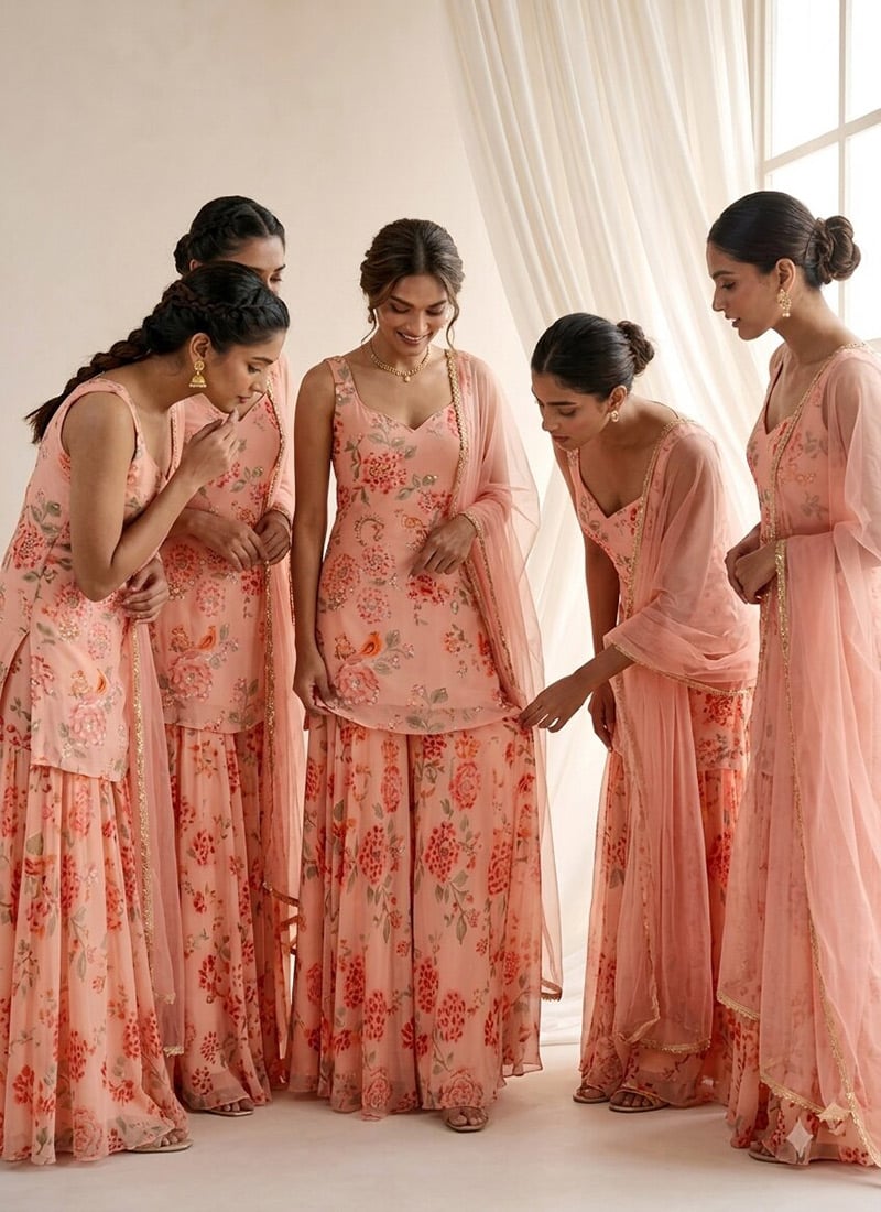 Digital Print Stone Work Georgette Sharara Suit In Pink After Six Wear