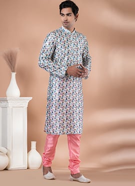 Digital Print With Crochet Work Multicolor Kurta Pyjama