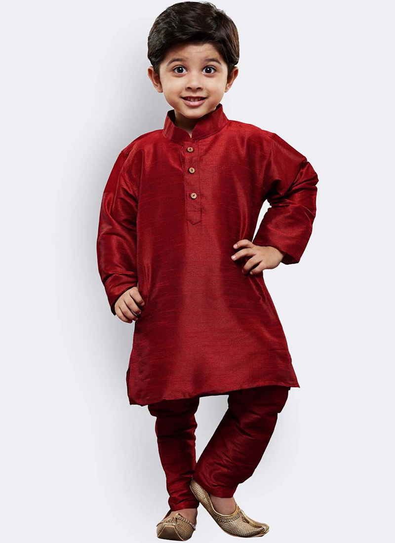 Distinctive Silk Dupion Kids Boys Kurta Pyjama Party Wear
