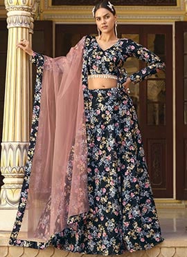 Distinctive Silk Floral Print Umbrella Lehenga