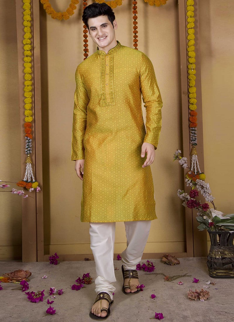 Distinguished Blue Poly Jacquard Ethnic Kurta Pyjama Set Festive Wear