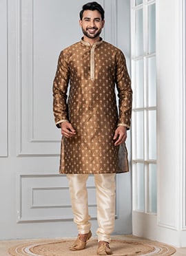 Distinguished Brown Dupion Silk Printed Kurta Pyjama