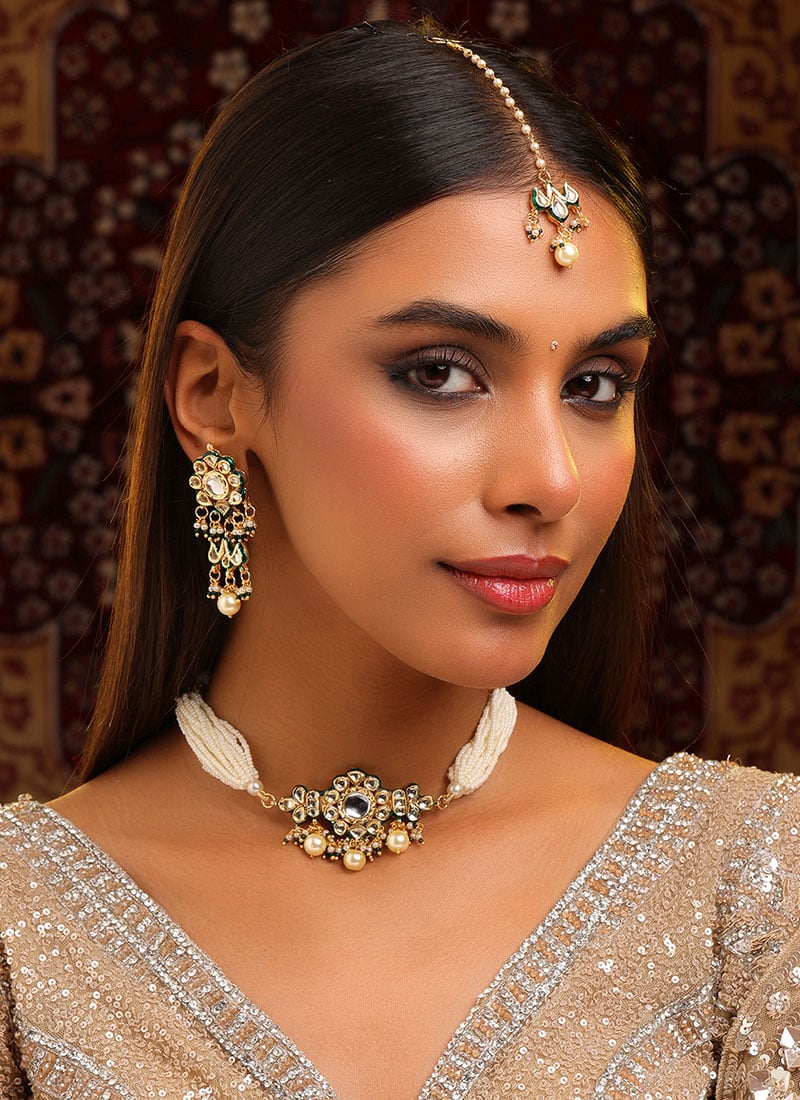 Divine Green Kundan Beads Choker Wedding Wear