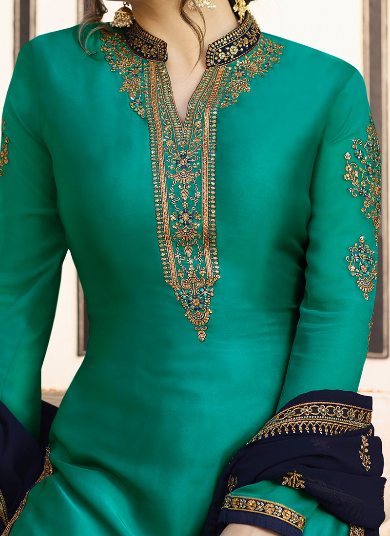 Buy Drashti Dhami Turquoise Embroidered Sharara Suit, Embroidered, sharara suit Online Shopping 