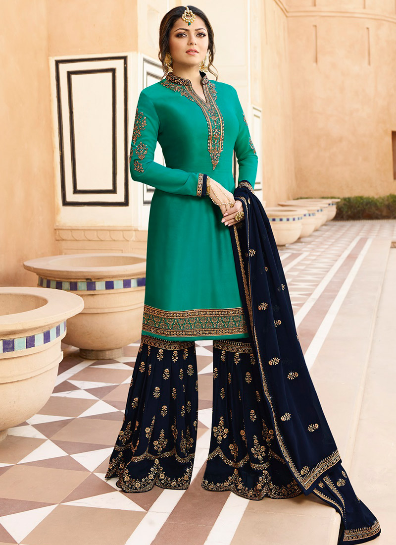 Turquoise Cotton Readymade Sharara Suit 240687