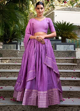 Dreamy Lavender Chanderi Silk Zari Umbrella Lehenga