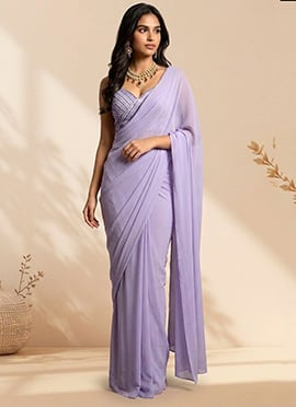 Dreamy Lavender Faux Georgette Sequins Hand Embroidered Saree