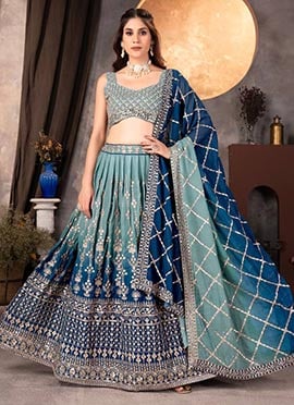 Dreamy Light Blue Faux Georgette Embroidered Sequins Lehenga