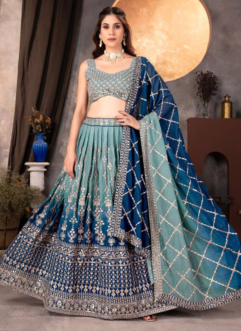 Dreamy Light Blue Faux Georgette Embroidered Sequins Lehenga