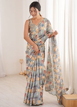 Dreamy Multicolored Chinon Digital Floral Print Saree