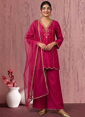 Dreamy Pink Art Silk Zari Sequins Palazzo Suit