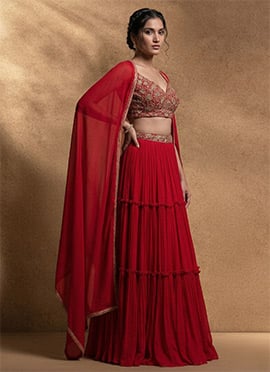 Dreamy Red Faux Georgette Sequins Hand Embroidered A Line Lehenga