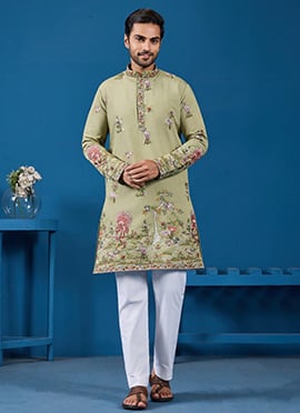 Dreamy Sky Blue Viscose Silk Embroidered Sequins Thread Kurta