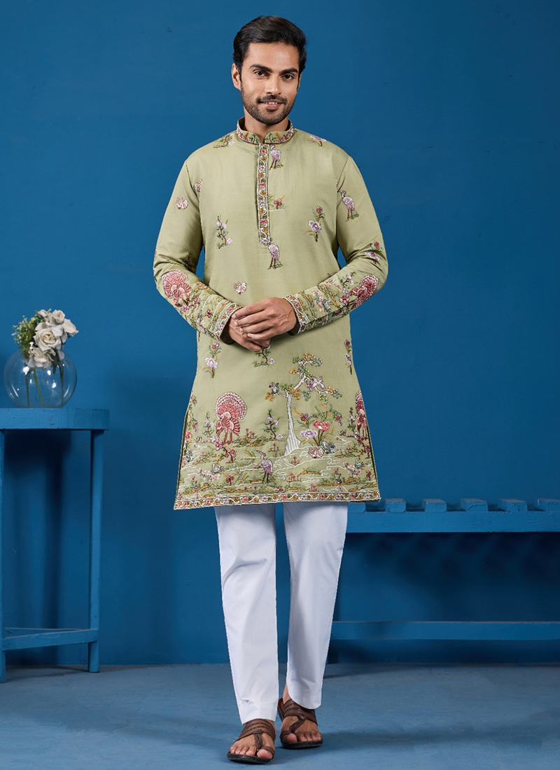 Dreamy Sky Blue Viscose Silk Embroidered Sequins Thread Kurta