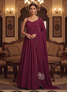 Dull Magenta Georgette Zari And Sequins Hand Embroidered Anarkali Suit