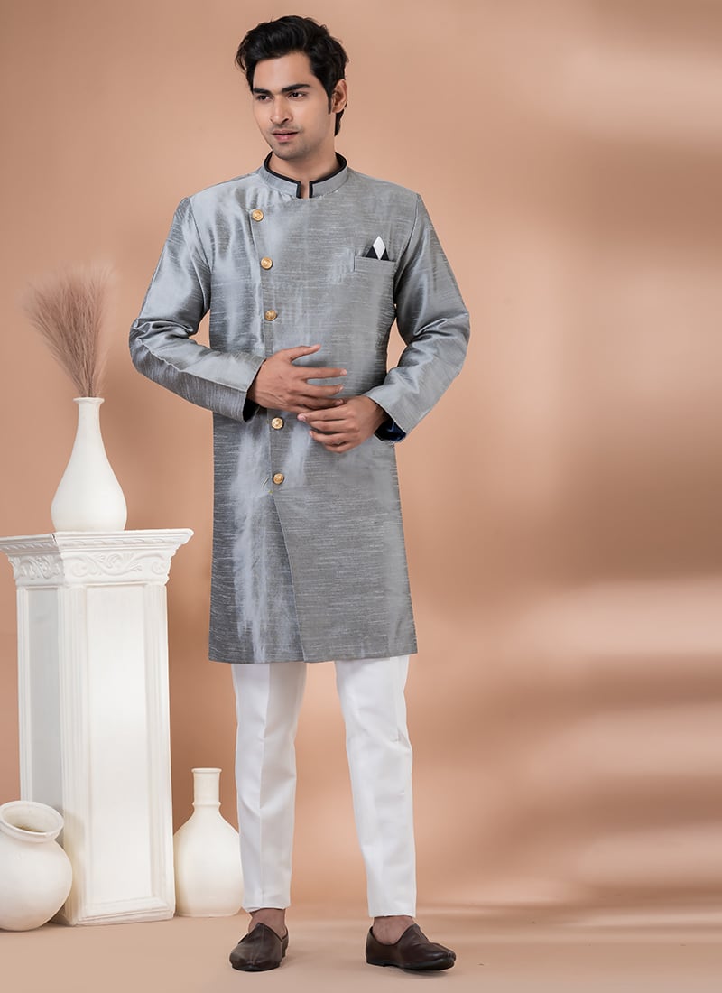 Dupion Silk Indowestern Sherwani Party Wear