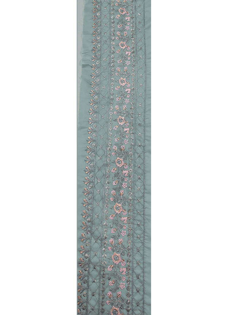 Dusty Blue Organza Embroidered Fabric