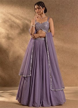 Dusty Lavender Georgette Hand Embroidered Sequins Lehenga
