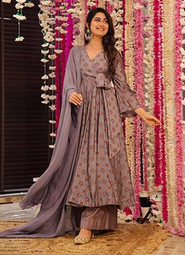 Dusty Lavender Muslin Digital Print Anarkali Suit