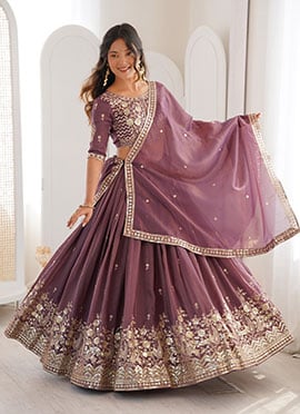 Dusty Lavender Shimmer Silk Embroidered Sequins Lehenga