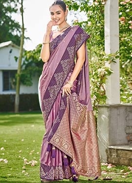 Dusty Mauve Banarasi Satin Silk Elegant Zari Woven Saree