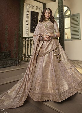 Dusty Pink Banarasi Silk Zari Embroidered Sequins With Stone Work Lehenga