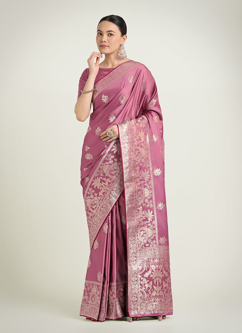 Dusty Pink Banarasi Silk Zari Woven Saree Festive Wear
