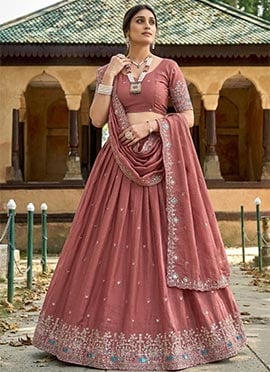 Dusty Pink Embroidered Umbrella Lehenga